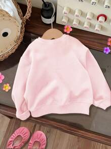 SHEIN Leap Crew Sudadera de cuello redondo con estampado de gato lindo y versátil para niña bebé, adecuada para la temporada de otoño invierno y regreso a la escuela - Rosa - Ver 2