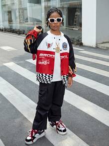 Tween Boy Graphic Pattern Sports Casual Jacket - White - View 3