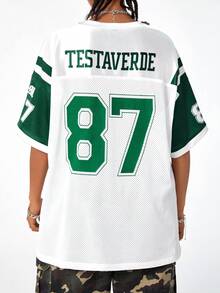 SHEIN EZwear Camiseta de fútbol de estilo "blokecore" para mujer, con bloque de color e impresión digital transpirable - Multicolor - Ver 7