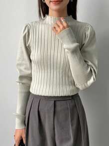 FRIFUL Women's Senior Fitted Solid Color Sweater Fall - Green - View 7