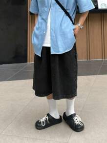 DAZY Men's Summer Solid Color Washed Distressed Denim Jeans - Black - View 3