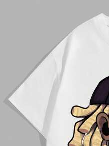 Manfinity EMRG 男士宽松街头风格复古趣味破洞卡通嘻哈肖像笑脸图案白色针织 T 恤。 - 白色 - 查看 5