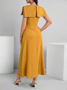 Modelyn 女性復古花紋夏季腰部收束連衣裙 - 黃色 - 查看 2