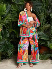 Travachic Floral Print Kimono & Wide Leg Pants, Vacation Outfit - Multicolor - View 6