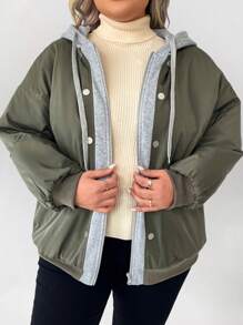 SHEIN LUNE 大码女式拼色连帽拉链夹克，冬季秋季服装