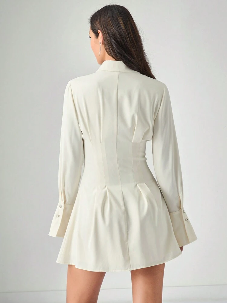 Vestido de manga larga con cintura estilizante, moño decorativo y abotonadura sencilla, para uso diario, trabajo, escuela, primavera, otoño e invierno, ropa de mujer para el otoño