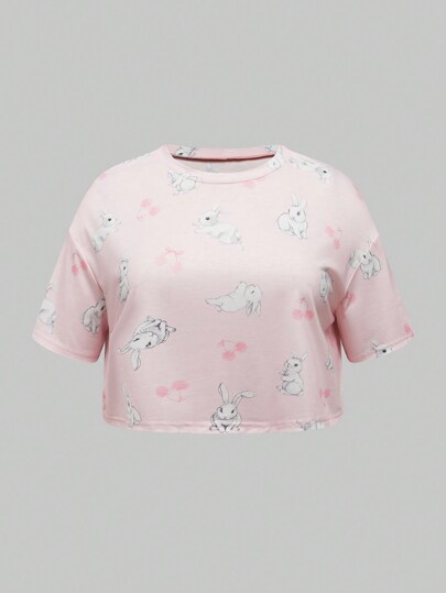Kawaii Plus Size Loose Rabbit Print Casual T-Shirt