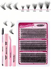 270 /300PCS DIY Lash Extension Kit, 10-18mm Length Mixed Black Single Eyelash Set, D30+D40+D50/60D+80D+100D Black D Curl Eyelash Bundle Extension Kit, Large Capacity Cluster False Eyelashes, Including Mascara Brush Tweezers Double Tip Adhesive Eyelash Removal Cream, For Home And Travel