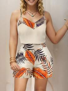 EMERY ROSE 2 件女士植物印花吊带背心和短裤套装