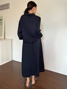 DAZY 线条画兔子印花翻领运动衫和迷你裙休闲家居服套装睡衣 - 藏蓝色 - 查看 2