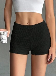 SHEIN EZwear Quần short siêu ôm sát bong bóng dệt kim màu đen dành cho nữ - màu đen - Xem 4