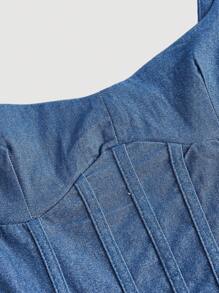 Aloruh Women's Elegant, Romantic, Fashionable, Casual, Commuting, Daily Vacation, Dating, Travel, Simple Blue Slim Fit Denim Effect Knitted Corset Bra Mini Dress