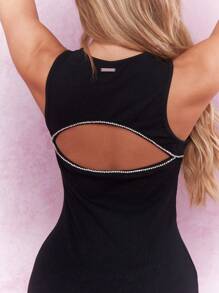 MISSGUIDED 缀饰镂空后背无袖紧身中长背心连衣裙 - 黑色 - 查看 4