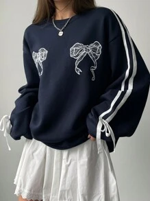 DAZY 蝴蝶结芭蕾舞裙休闲女式运动衫，秋季女装 - 藏蓝色 - 查看 1