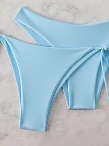 Swim Mod 3pcs Women Summer Beach Solid Color Halter Tie Sexy Bikini Swimwear Set - Baby Blue - View 3