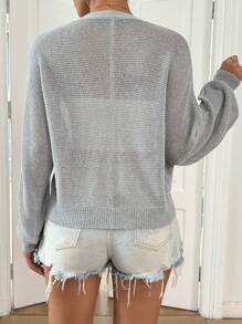 SHEIN LUNE Drop Shoulder Zip Up Cardigan - Grey - View 2