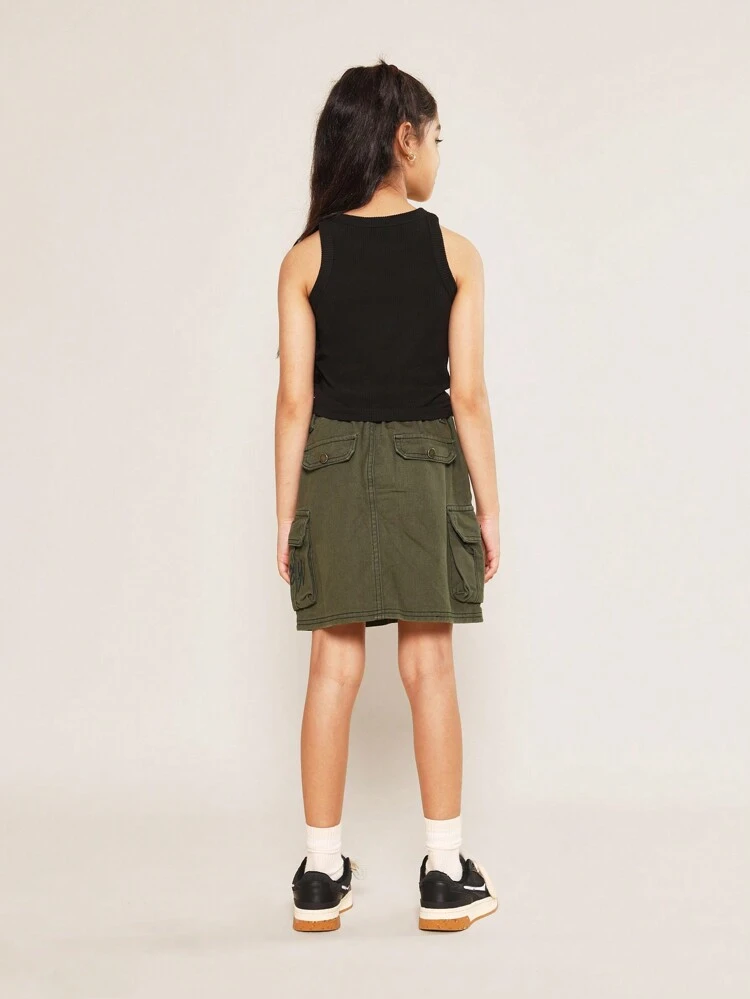 Set Crop Top In Denim A Coste E Gonna Cargo In 2 Pezzi Per Ragazze Tween