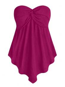 SHEIN Clasi 大码女式纯色褶皱抹胸休闲上衣 - 玫紅色 - 查看 1