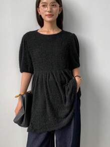 FRIFUL Women's Casual Solid Color Puff Sleeve Blouse, Spring & Autumn,Ruffle