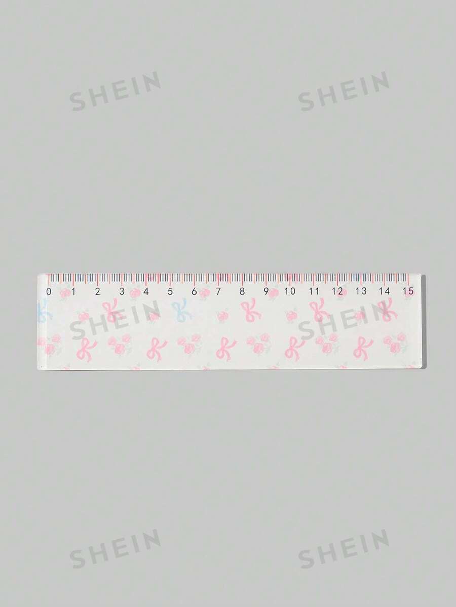 ROMWE Kawaii 1 Stück Schulanfang Schüler Lineal mit Cartoon Pink Schleife und Rosen Muster mit Maßstab