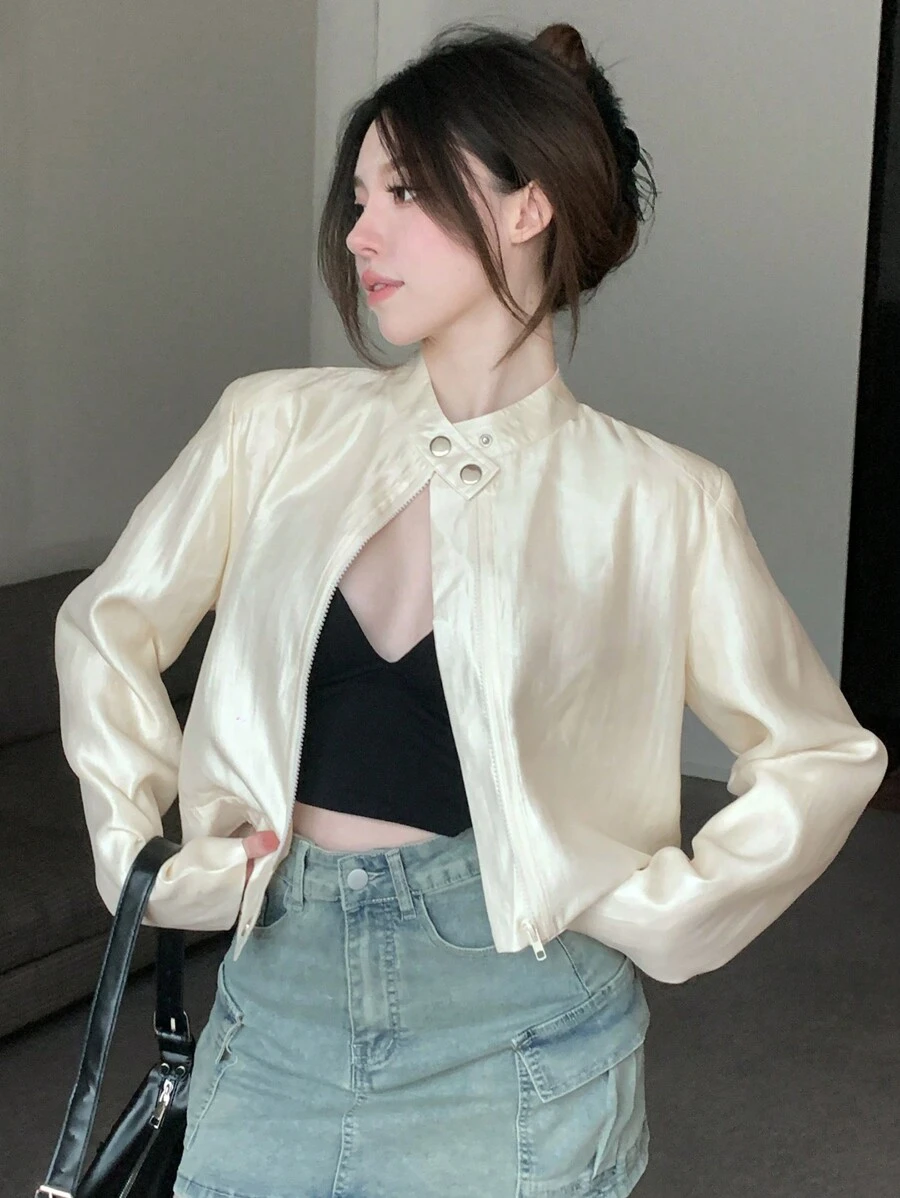 DAZY 女士纯色简约休闲长袖夹克外套，秋季服装