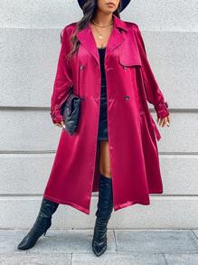 SHEIN Unity Áo khoác dài tay cổ bẻ cài nút phía trước cỡ lớn, thường ngày - Màu tím - Xem 1