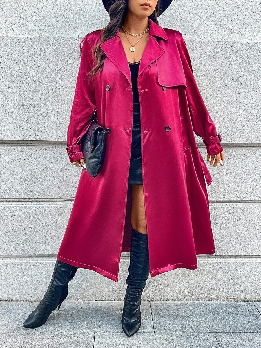 SHEIN Unity Áo khoác dài tay cổ bẻ cài nút phía trước cỡ lớn, thường ngày - Màu tím - Xem 1