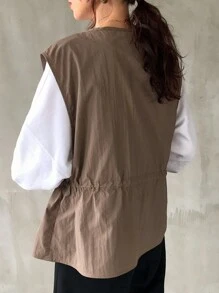 FRIFUL Women Regular Waist Cinched Vest Jacket