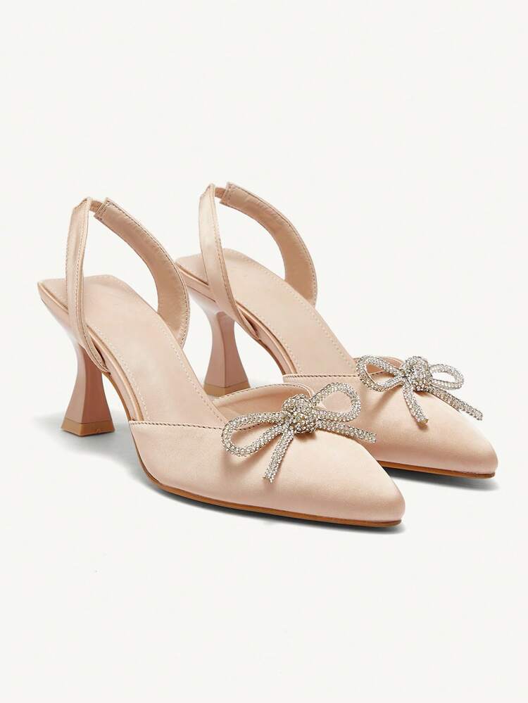 CUCCOO CHICEST Women Shoes Fashion Champagne Color Back Strap Rhinestone Bow High Heel Shoes Commuting Date Party Wedding Vacation Spring Shoes Spring Break Easter Prom Heels