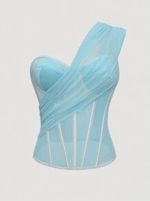 SHEIN Unity Áo khoác Bandeau định hình xương cá nhẹ mùa hè dành cho nữ - Màu xanh nhạt - Xem 1