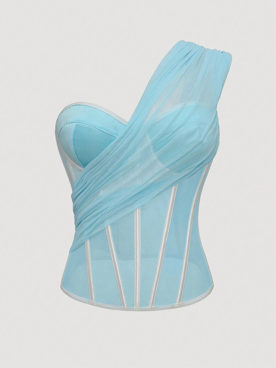 SHEIN Unity Áo khoác Bandeau định hình xương cá nhẹ mùa hè dành cho nữ - Màu xanh nhạt - Xem 1