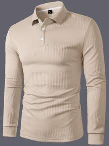 Manfinity Homme Áo thun polo tay dài cổ điển đơn sắc dành cho nam, mùa xuân và mùa hè, dành cho mùa thu - Màu be - Xem 4