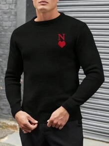 RueChic Men Letter And Heart Printed Regular Sweater - Black - View 5