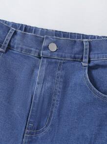 2pcs/Set Teenage Girls Y2K Style Flare Sleeve Top And Simple Flared Jeans Casual Outfit - Multicolor - View 7