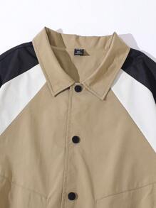 Manfinity Homme Plus Size Men's Button-Up Long Sleeve Contrast Design Stylish Street Casual Jacket - Brown - View 6