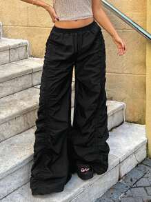 Forever 21 Quần thể thao phong cách đường phố, quần cargo nữ gợi cảm, quần ống rộng dự tiệc, quần ống rộng mùa thu, quần dài đi lễ hội. - màu đen - Xem 3