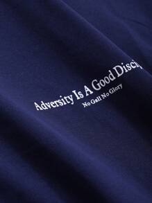 DAZY 女士夏季口号印花圆领落肩宽松休闲T恤超大码T恤 - 藏蓝色 - 查看 5