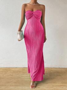 RosyDaze Vestido elegante sin tirantes con pliegues para mujeres, conjunto de mujer de verano estilo maxi