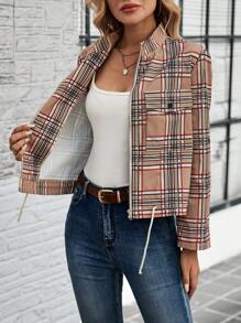 SHEIN LUNE Chaqueta de mujer casual con cordón vintage clásica a cuadros de 4 temporadas