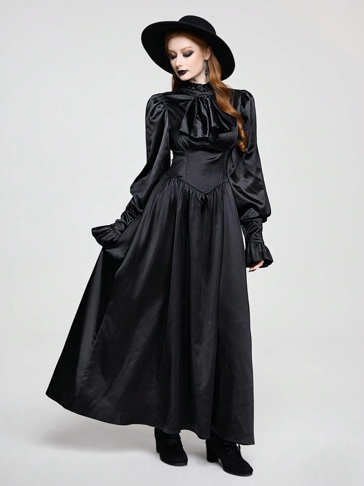 chinese dress ladies Dark Romance Satin Bustle Dress in Black main image 1