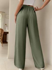 SHEIN Frenchy Pantalones rectos y amplios cómodos y casuales con bolsillo con cordón, de lino a rayas, pantalones para maestros, ropa de maestros, atuendos de otoño, de vuelta al cole, viajes, minimalistas, oficina, dinero antiguo, sencillos