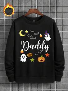 1 pieza Sudadera de cuello redondo con estampado gráfico de fantasma de caramelo colorido casual y de moda para hombres, otoño/invierno