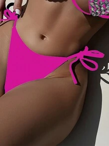 Swim SXY 女式吊带比基尼上衣带钢圈和下装两件套比基尼套装，夏季泳衣 - 玫紅色 - 查看 3