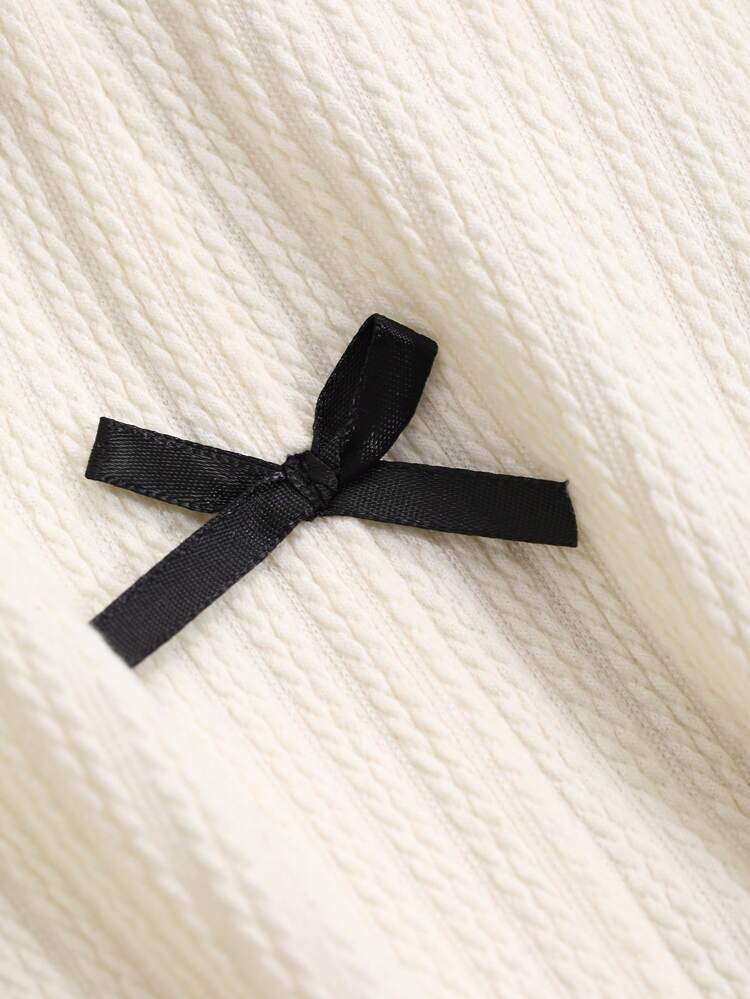 Women's Casual Round Neck Long Sleeve Tee With Bow Decor And Slit Hem, Spring Summer