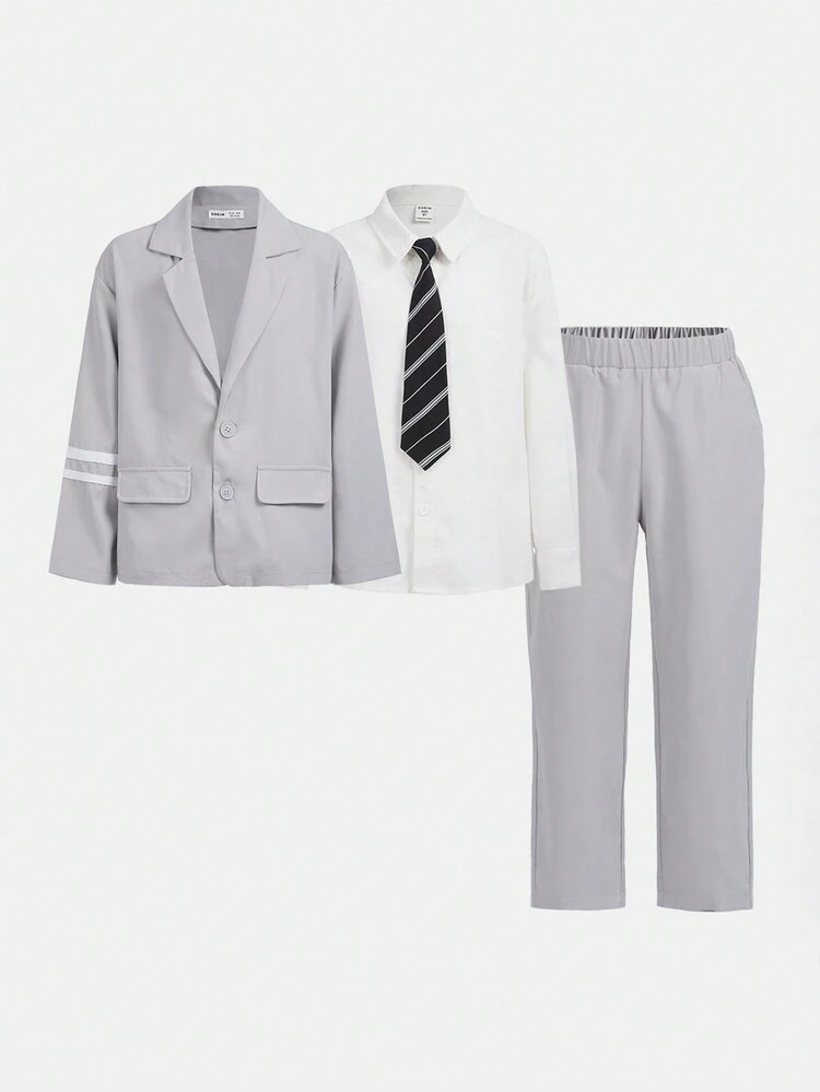 Tween Boy 1pc Striped Print Blazer & 1pc Pants & Tie
