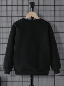 Tween Boy 1pc Older Kids Funny Letter & Ghost Family Graphic Print Fleece Pullover Sweatshirt For Halloween, Autumn/Winter, For Halloween Party - Black - View 2