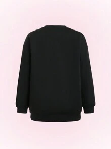 SHEIN Unity Women's Crew Neck Long Sleeve Sweatshirt With Bow Decor, Spring Autumn Pullover Fall Outfit - Black - View 2