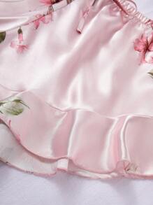 LuxeNights 5pcs Women's Floral Print Faux Silk Pajama Set, Elegant Fall Clothes