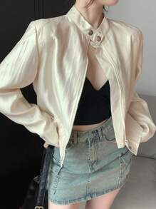 DAZY 女士纯色简约休闲长袖夹克外套，秋季服装