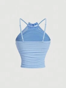 SHEIN MOD Women's Apricot Elastic Mesh Ruched Summer Camisole - Blue - View 2
